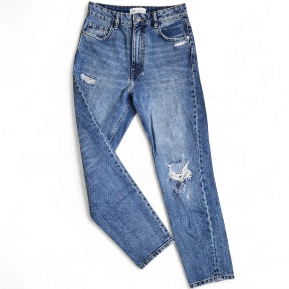 ZARA High Rise Distressed Ripped Jeans Size 25 Grunge Style - Picture 6 of 10